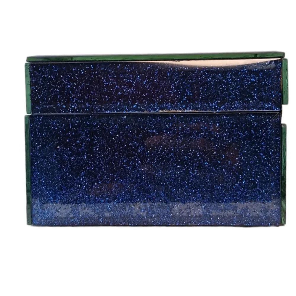 Blue Glitter Jewlery Box Sparkle Shimmer Hinged With Lid Rectangle Keepsake Box